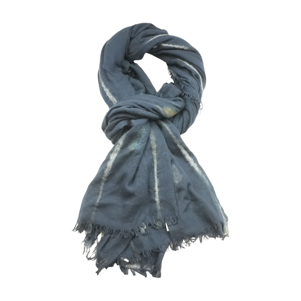 Navy Striped Polyester Scarf