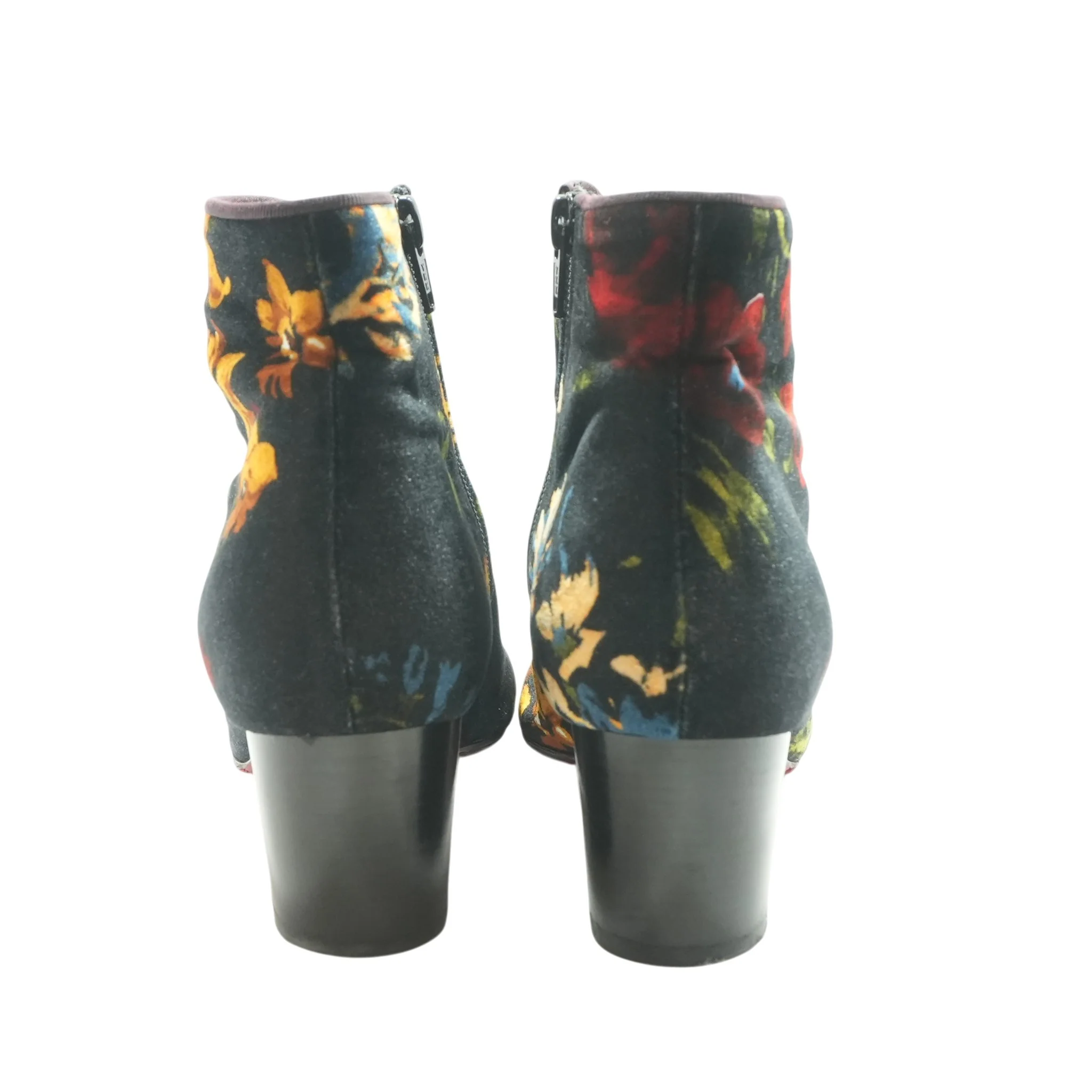 Black Velvet Floral Ankle Boots - Image 2