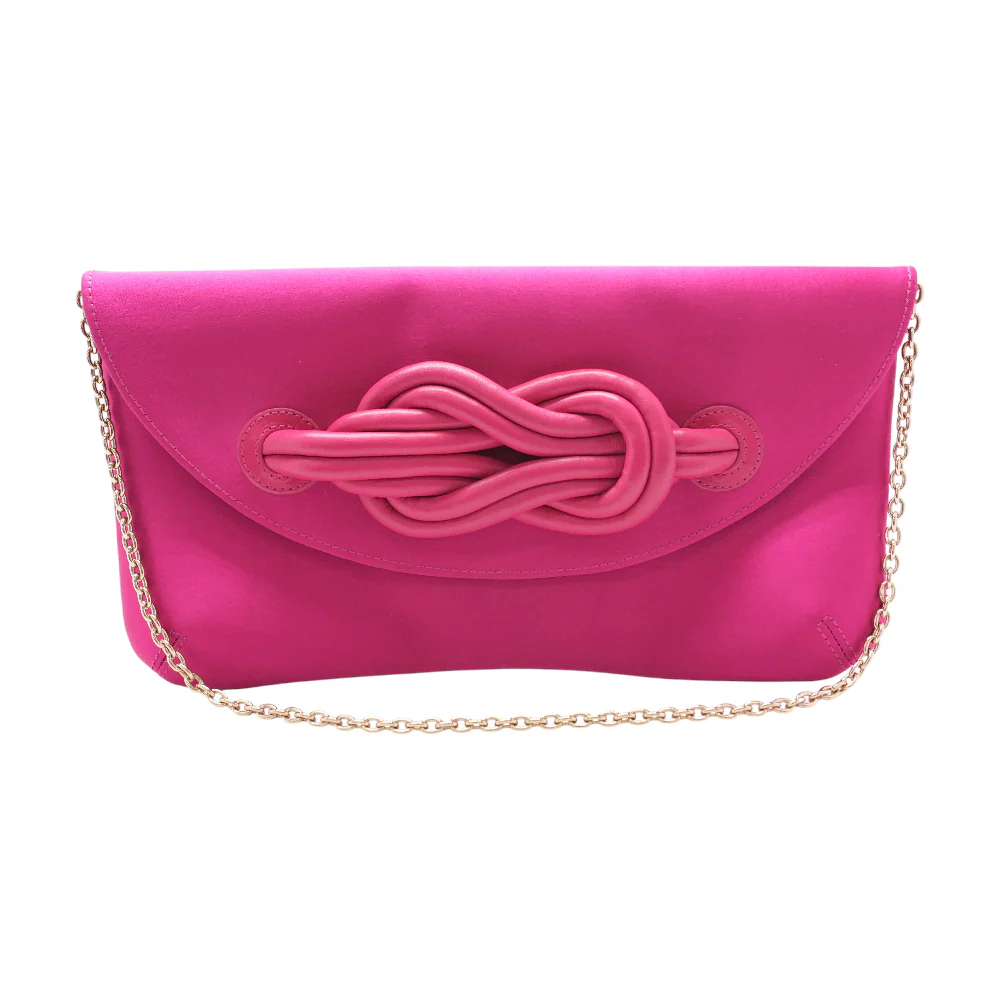 Tang Knot Clutch in Silk with Leather Knot