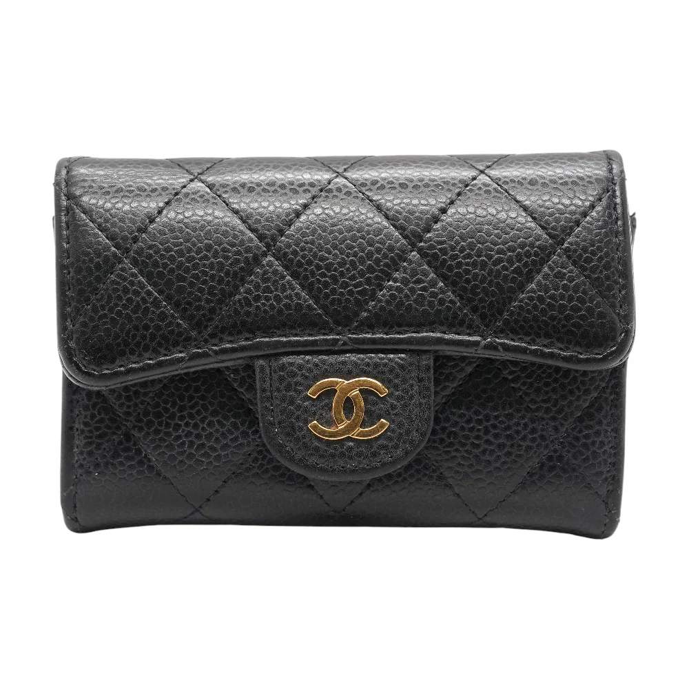 Classic Flap Card Holder in Black Leather