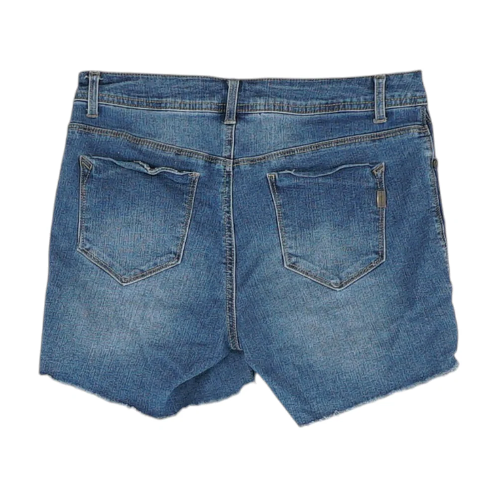Blue Solid Denim Shorts - Image 2