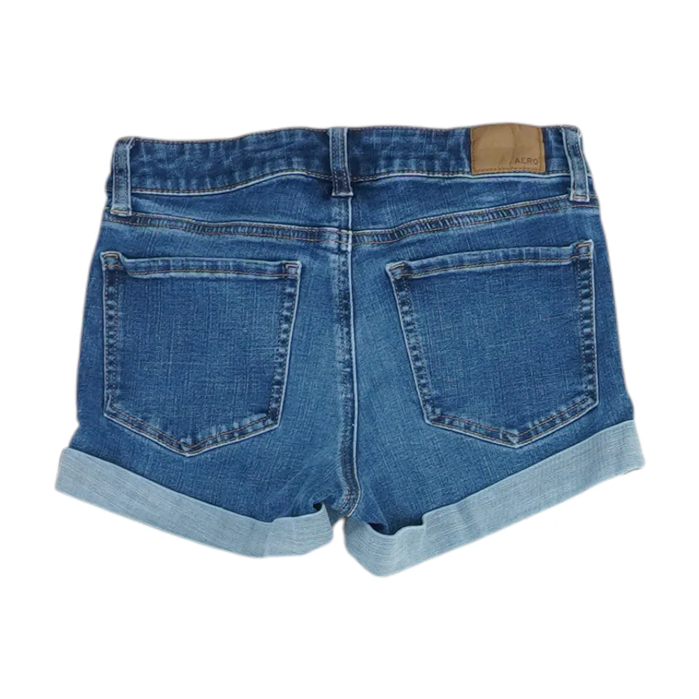 Blue Solid Denim Shorts - Image 2