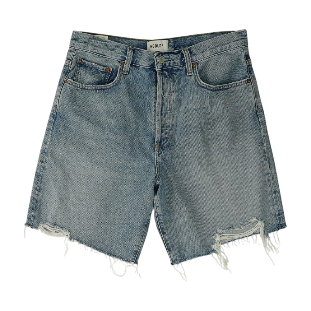 Blue Solid Denim Shorts