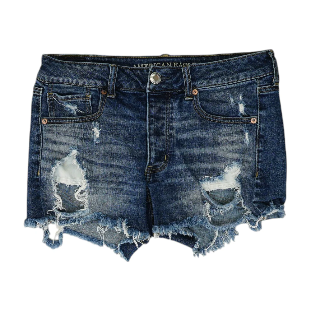 Blue Solid Denim Shorts