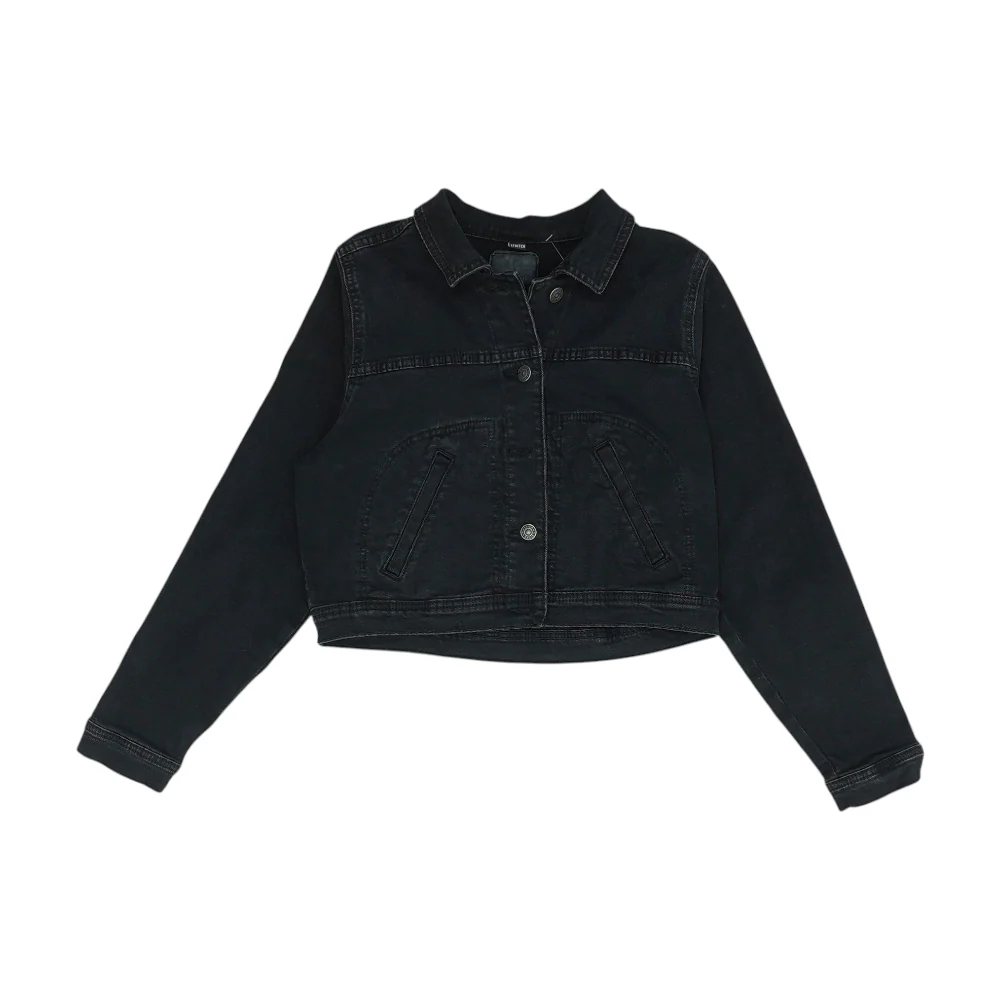 Black Solid Denim Jacket