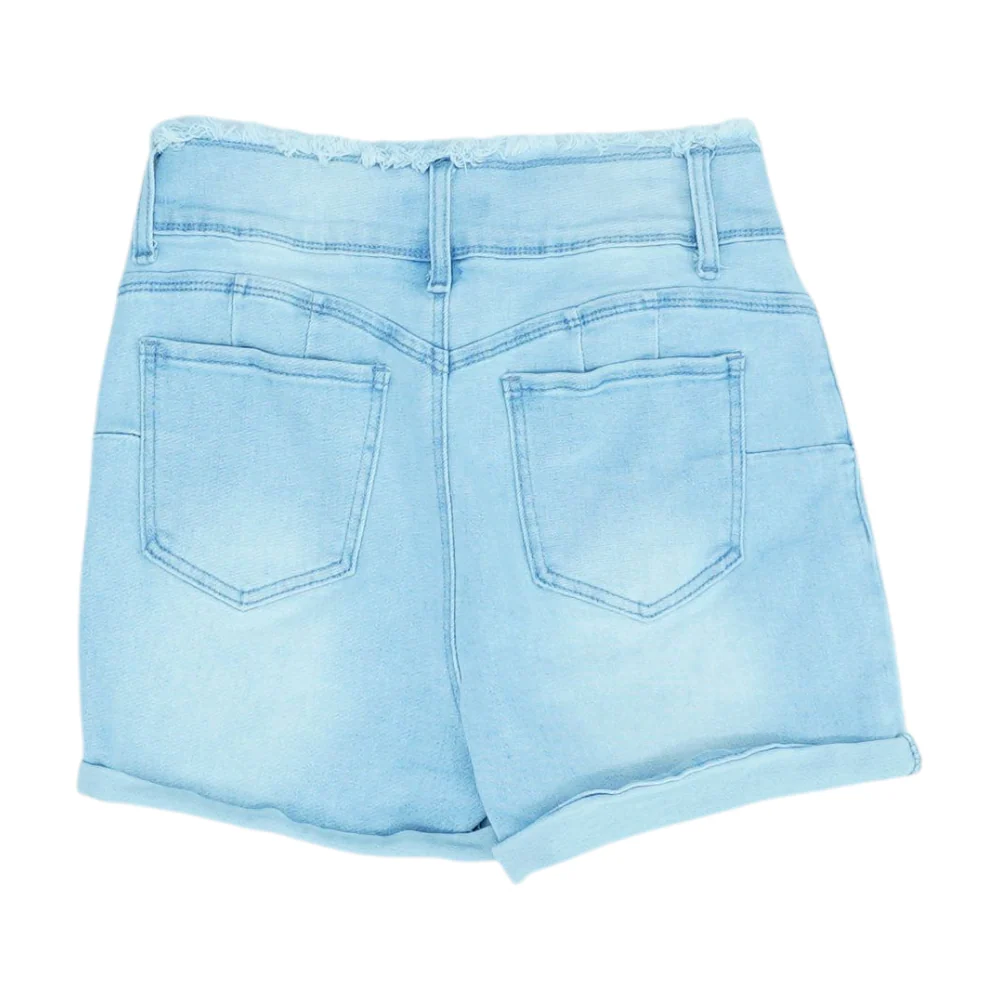 Blue Solid Denim Shorts - Image 2