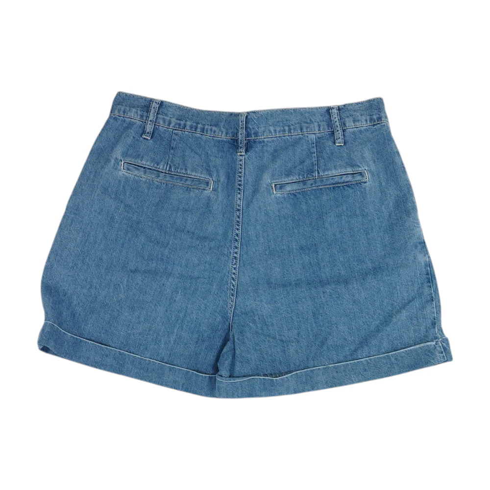 Blue Solid Denim Shorts - Image 2
