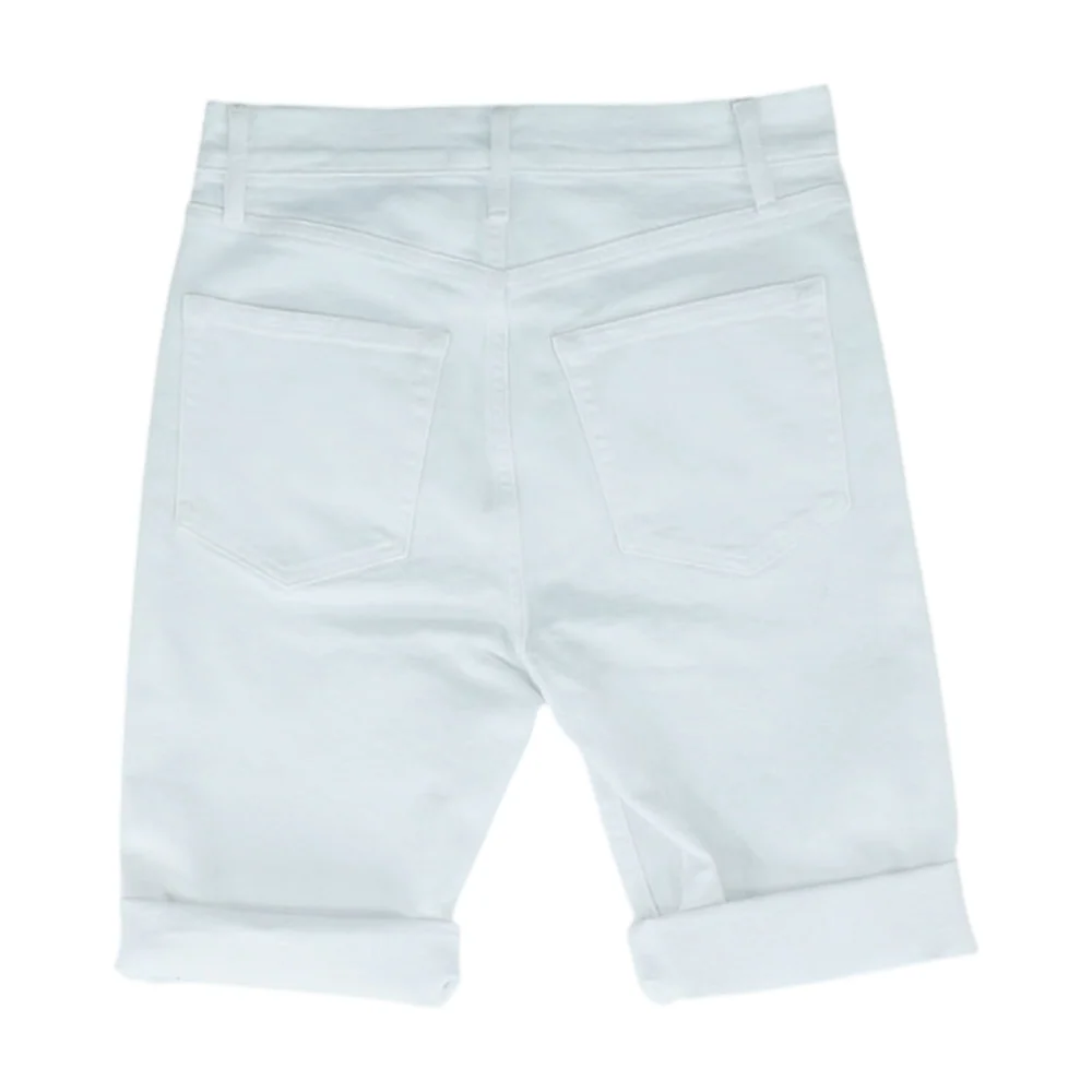White Solid Denim Shorts - Image 2