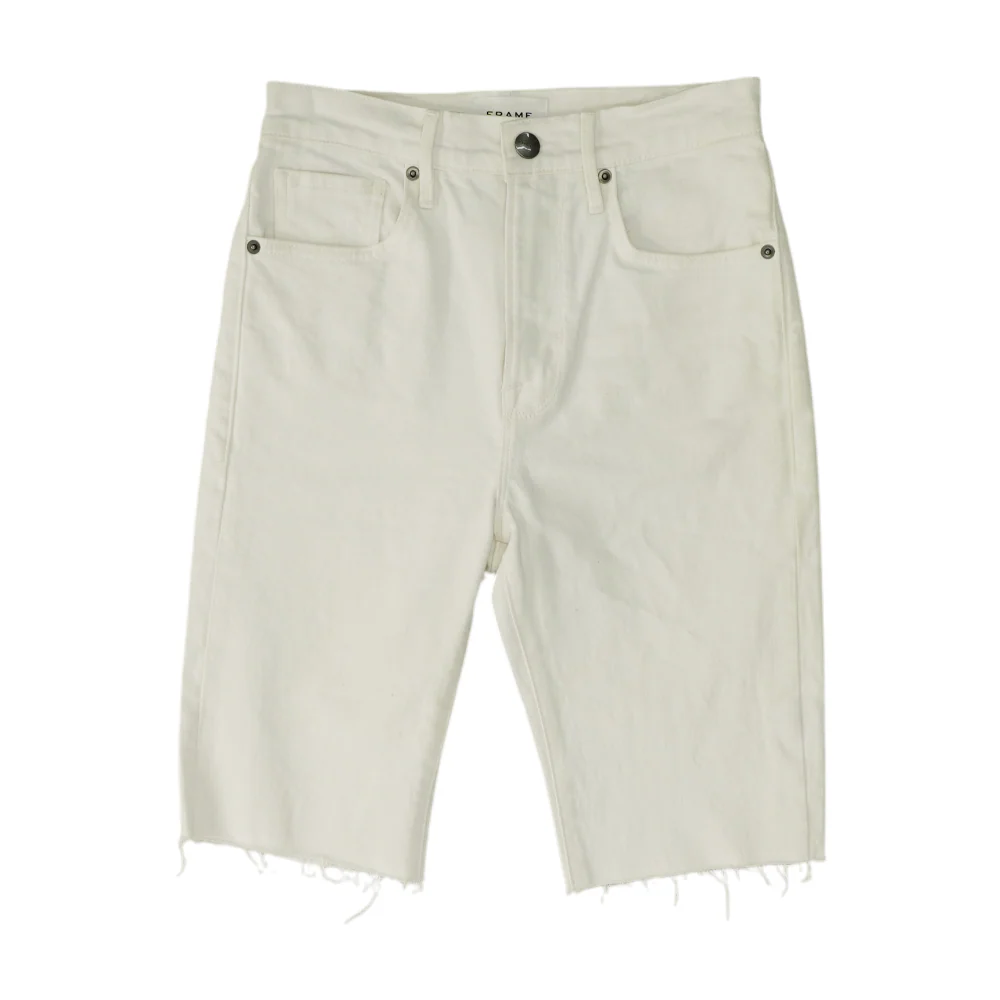 White Solid Denim Shorts
