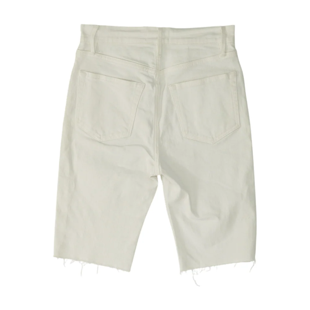 White Solid Denim Shorts - Image 2