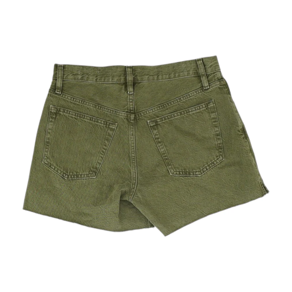 Green Solid Denim Shorts - Image 2