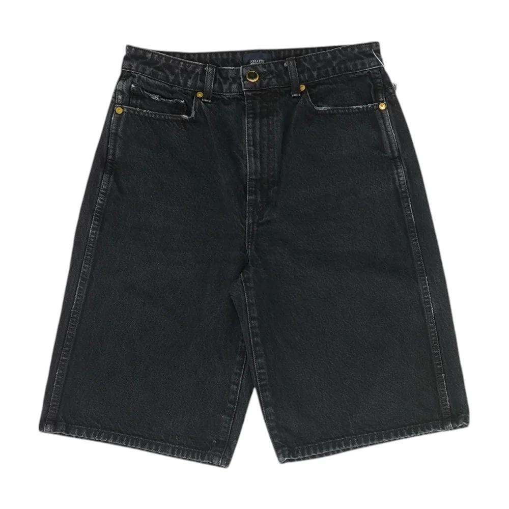 Black Solid Denim Shorts