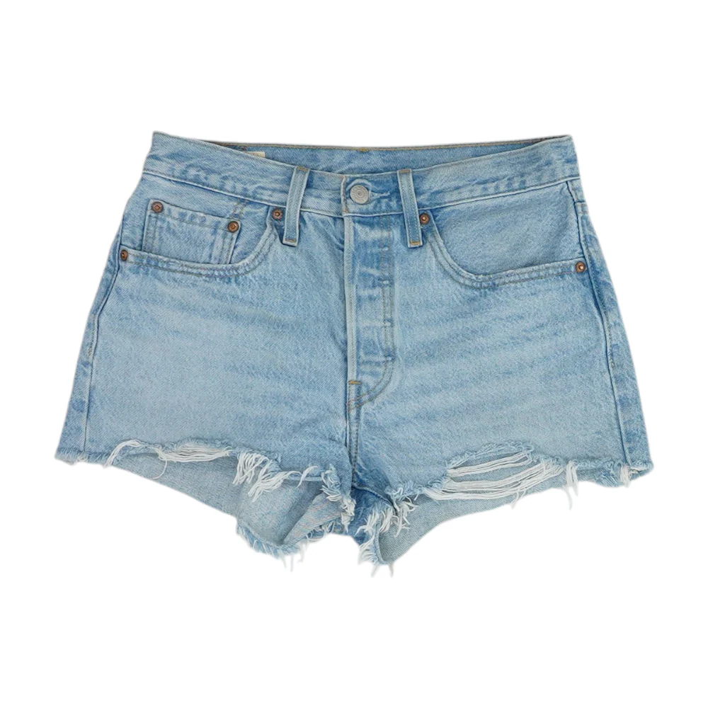 Blue Solid Denim Shorts
