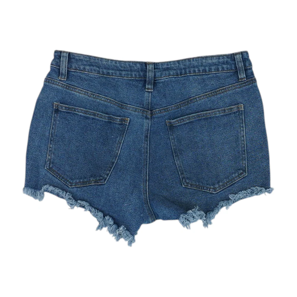 Blue Solid Denim Shorts - Image 2