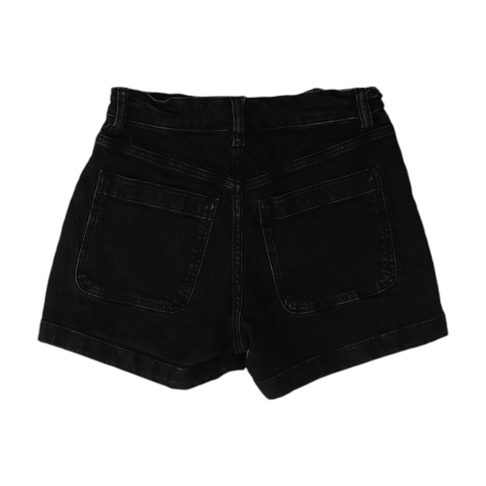 Black Solid Denim Shorts - Image 2