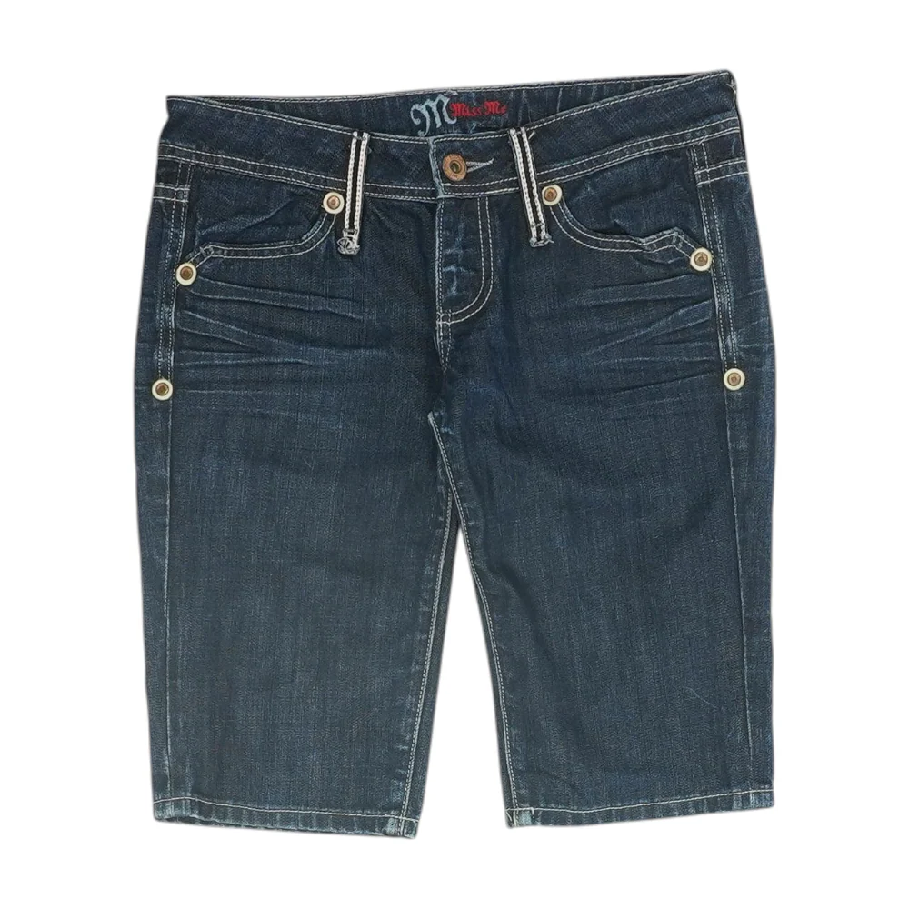 Blue Solid Denim Shorts