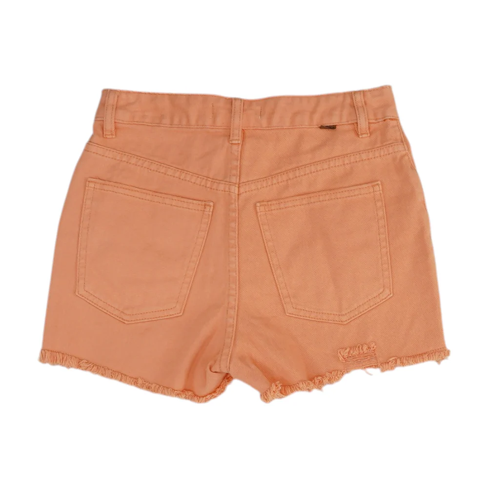 Orange Solid Denim Shorts - Image 2