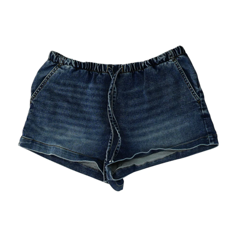 Blue Solid Denim Shorts