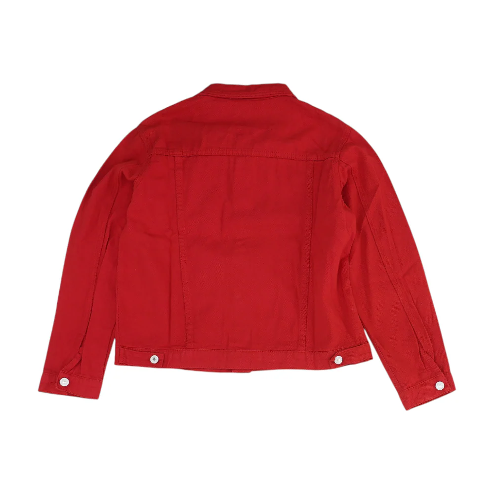 Red Solid Denim Jacket - Image 2