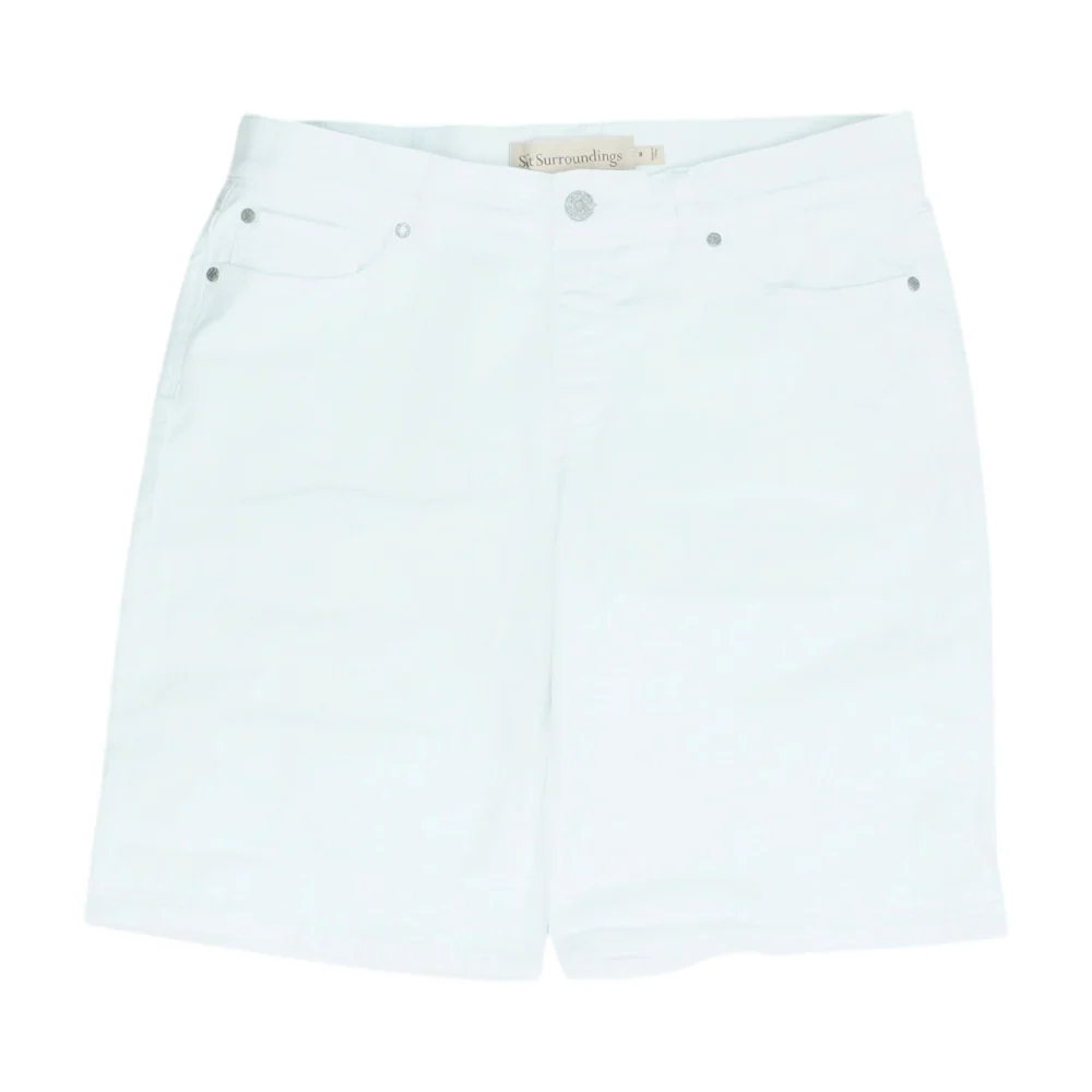 White Solid Denim Shorts