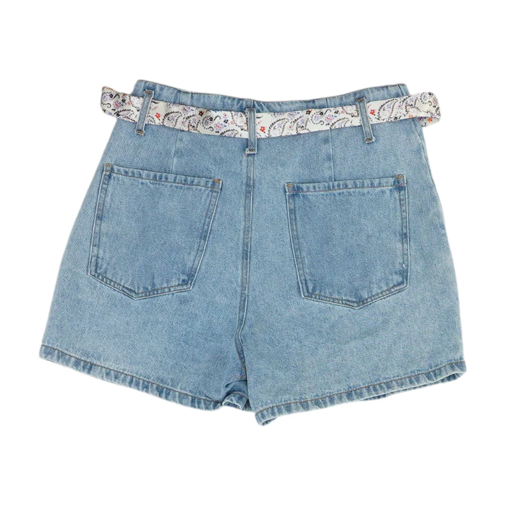 Blue Solid Denim Shorts - Image 2