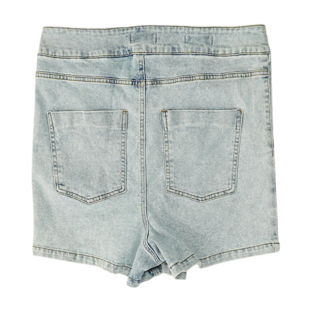 Blue Solid Denim Shorts - Image 2