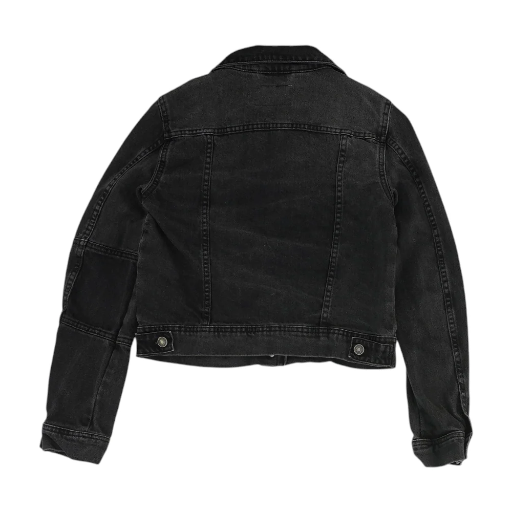 Black Solid Denim Jacket - Image 2