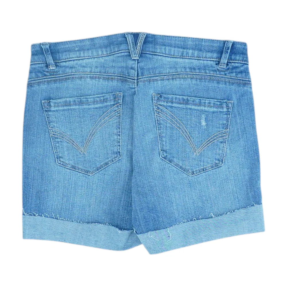 Blue Solid Denim Shorts - Image 2