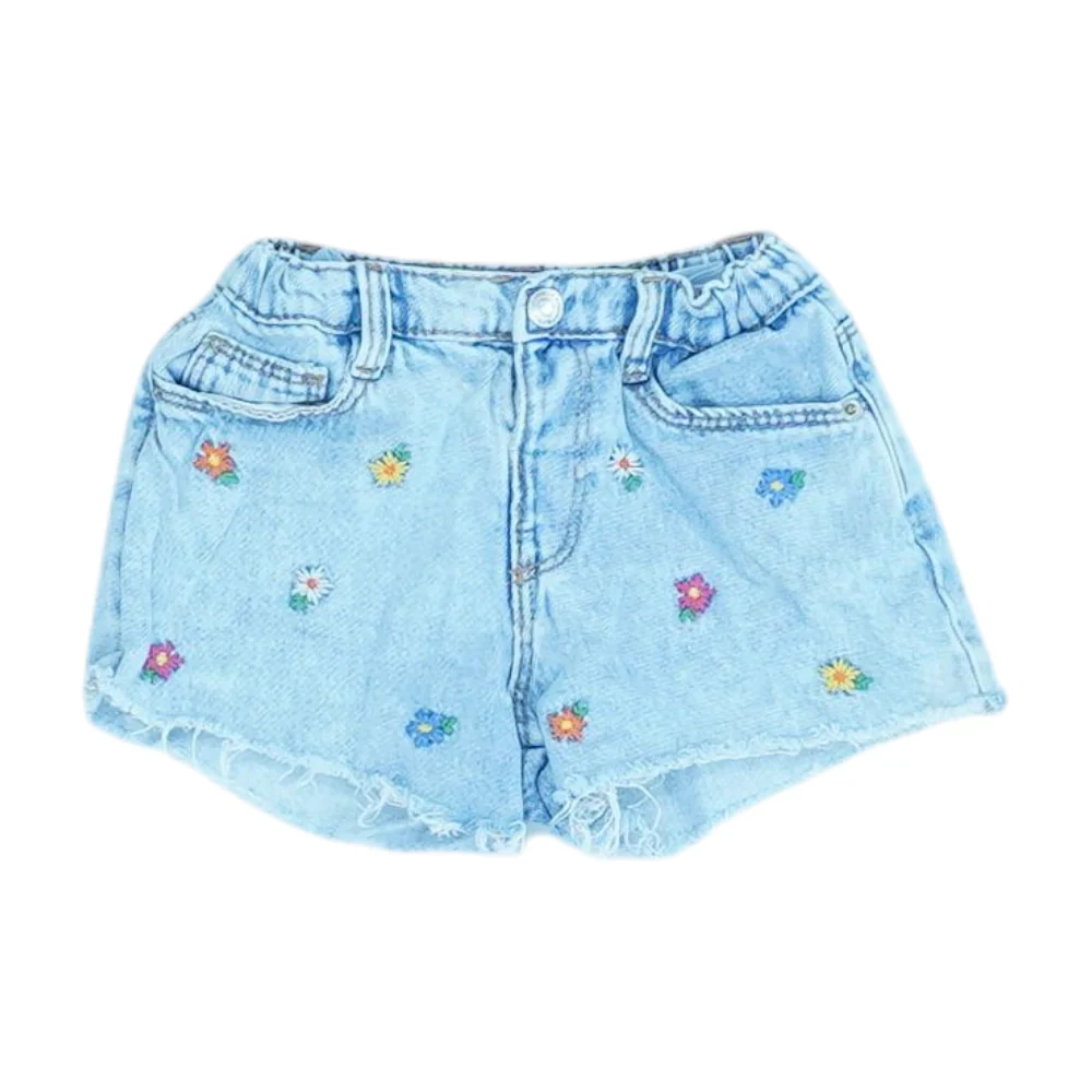 Blue Solid Denim Shorts