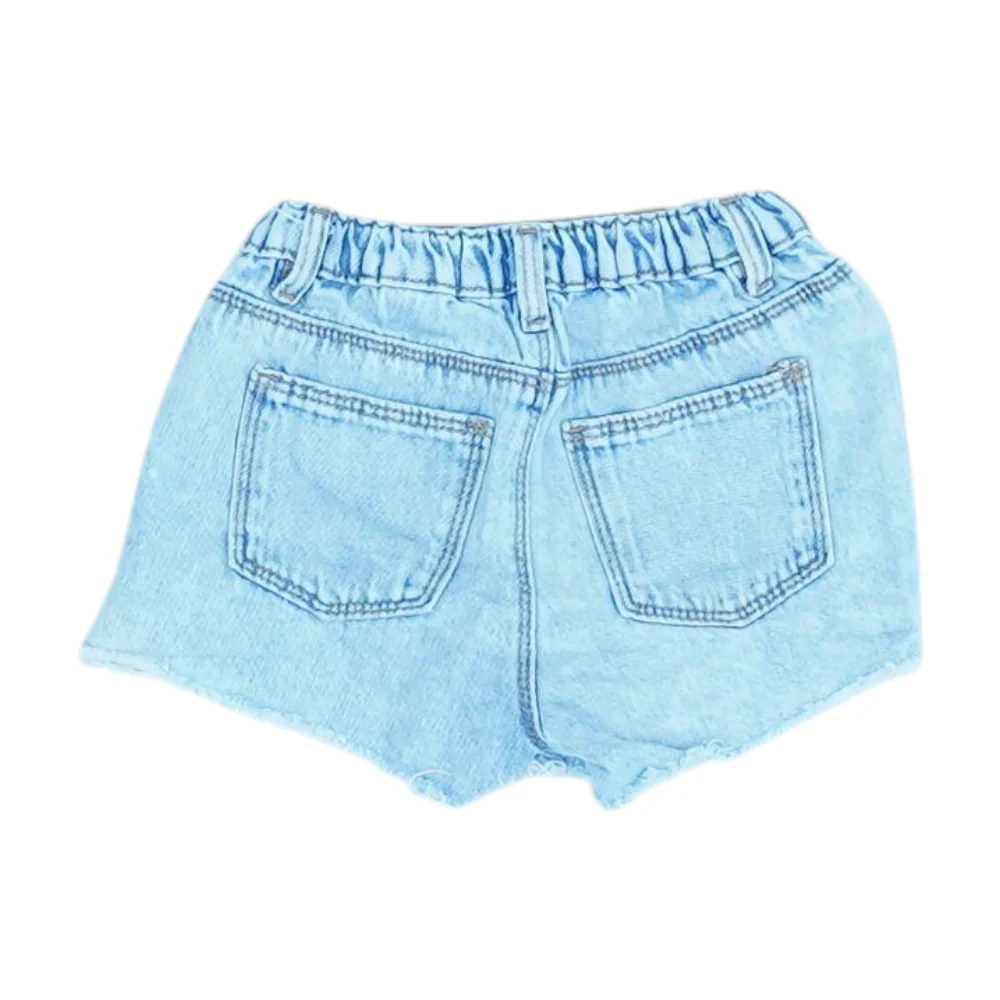 Blue Solid Denim Shorts - Image 2