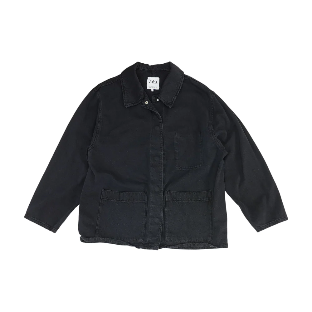 Black Solid Denim Jacket