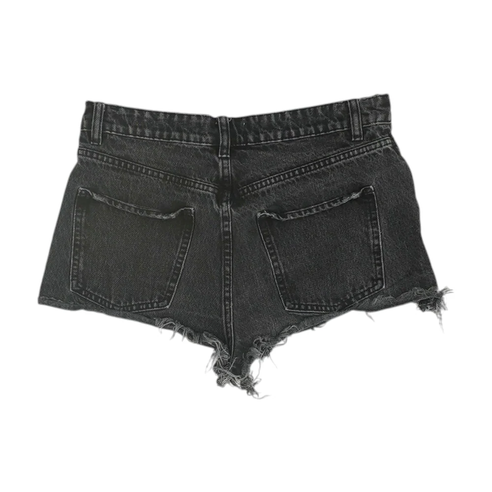 Black Solid Denim Shorts - Image 2