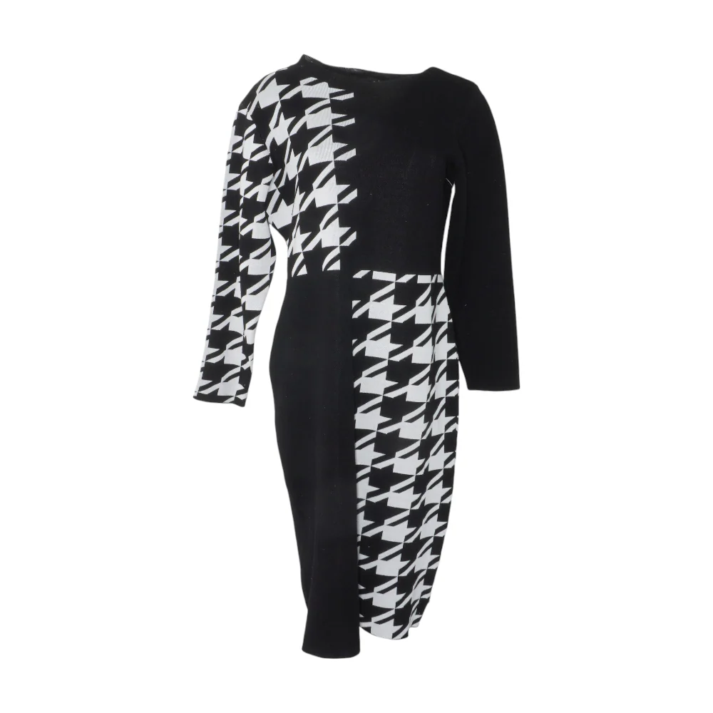 Black Houndstooth Midi Dress