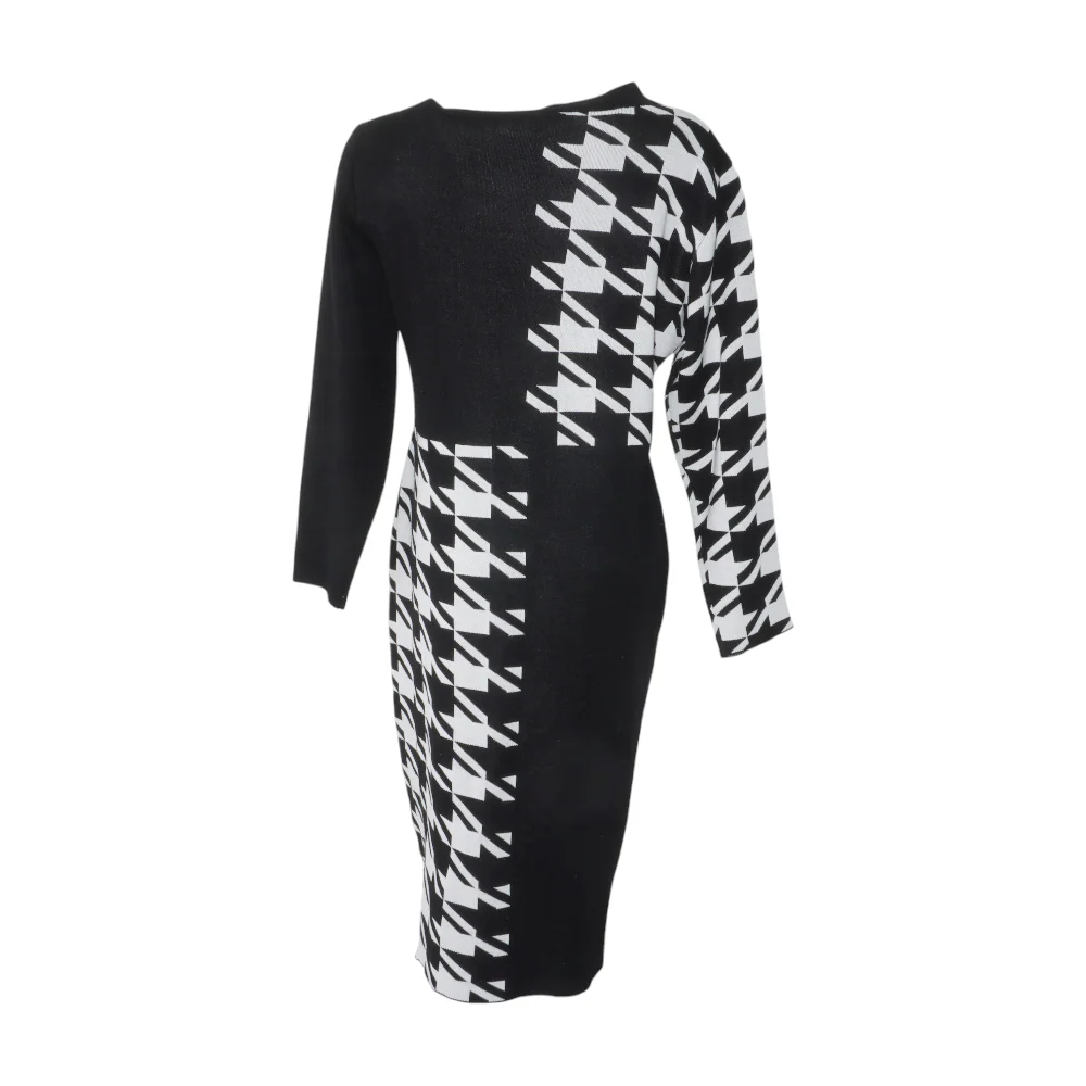 Black Houndstooth Midi Dress - Image 2