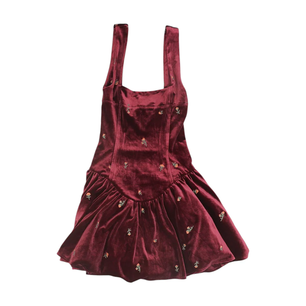 Maroon Floral Mini Dress