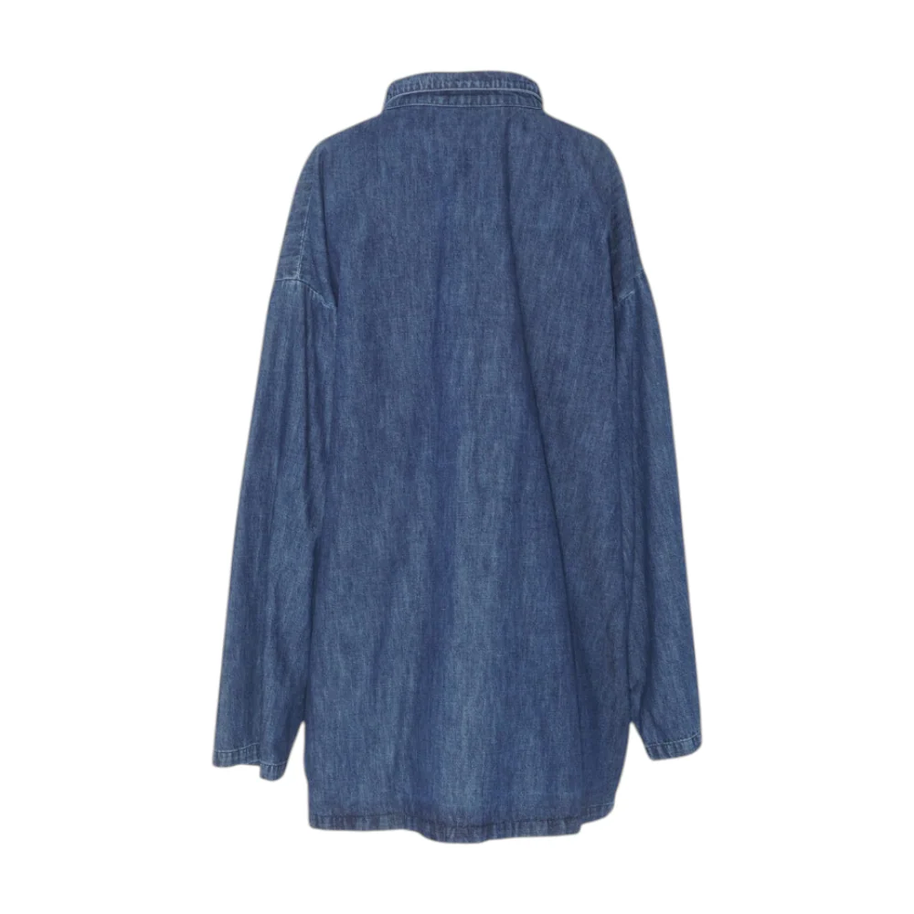 Blue Cotton Denim Angle to Front Double Stand Collar Jacket - Image 2