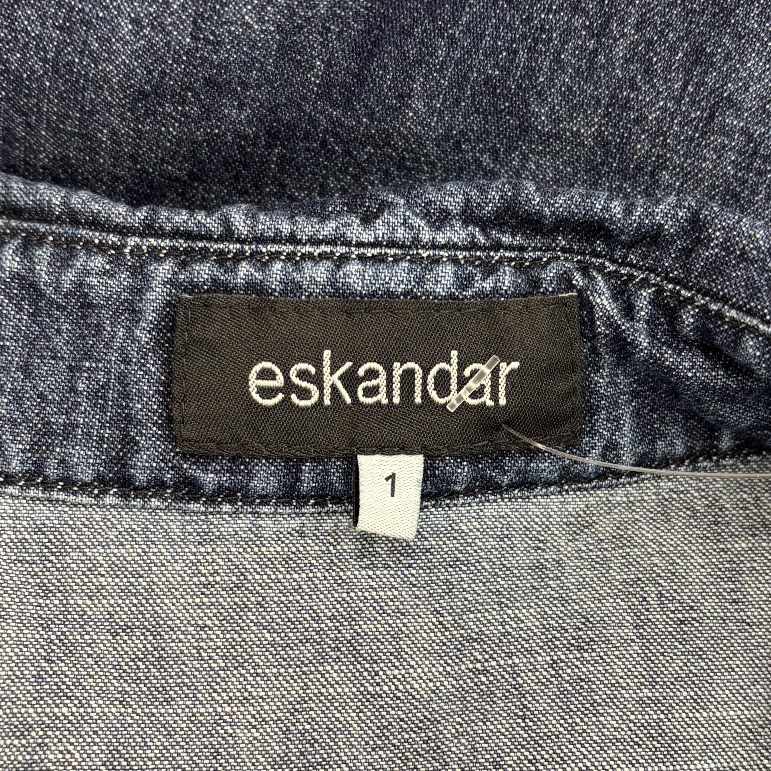Blue Cotton Denim Angle to Front Double Stand Collar Jacket - Image 4