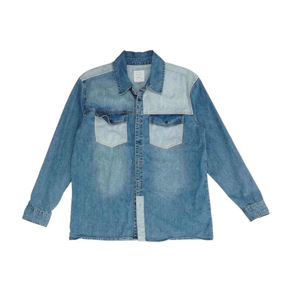 Blue Color Block Long Sleeve Button Down