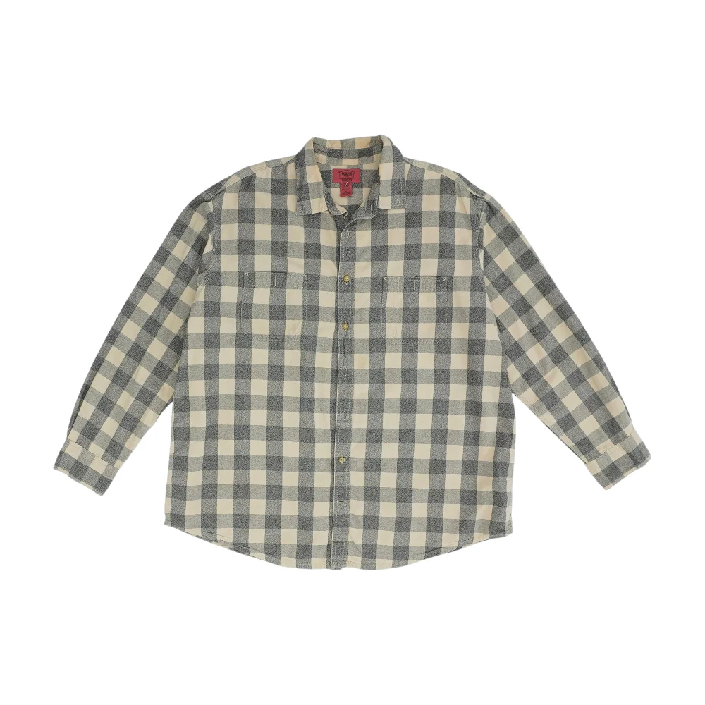 Beige Big & Tall Check Flannel Button Down