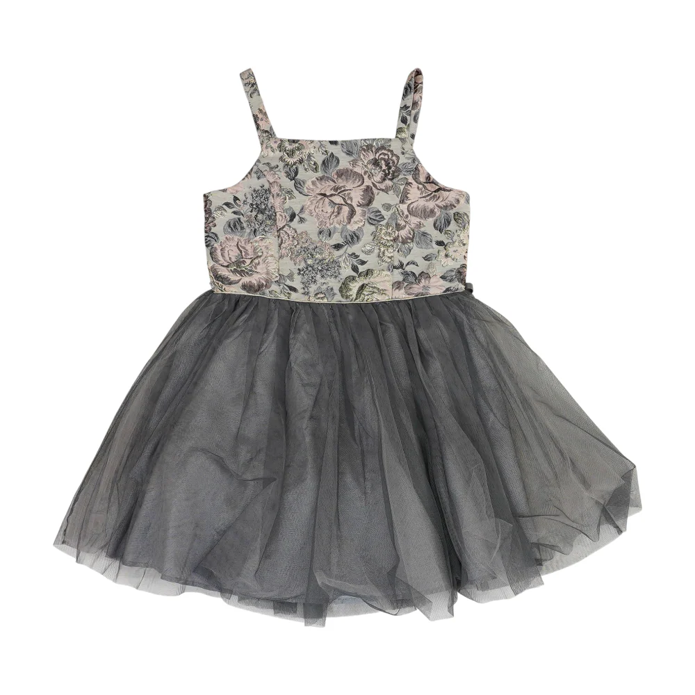 Gray Floral Formal Dress