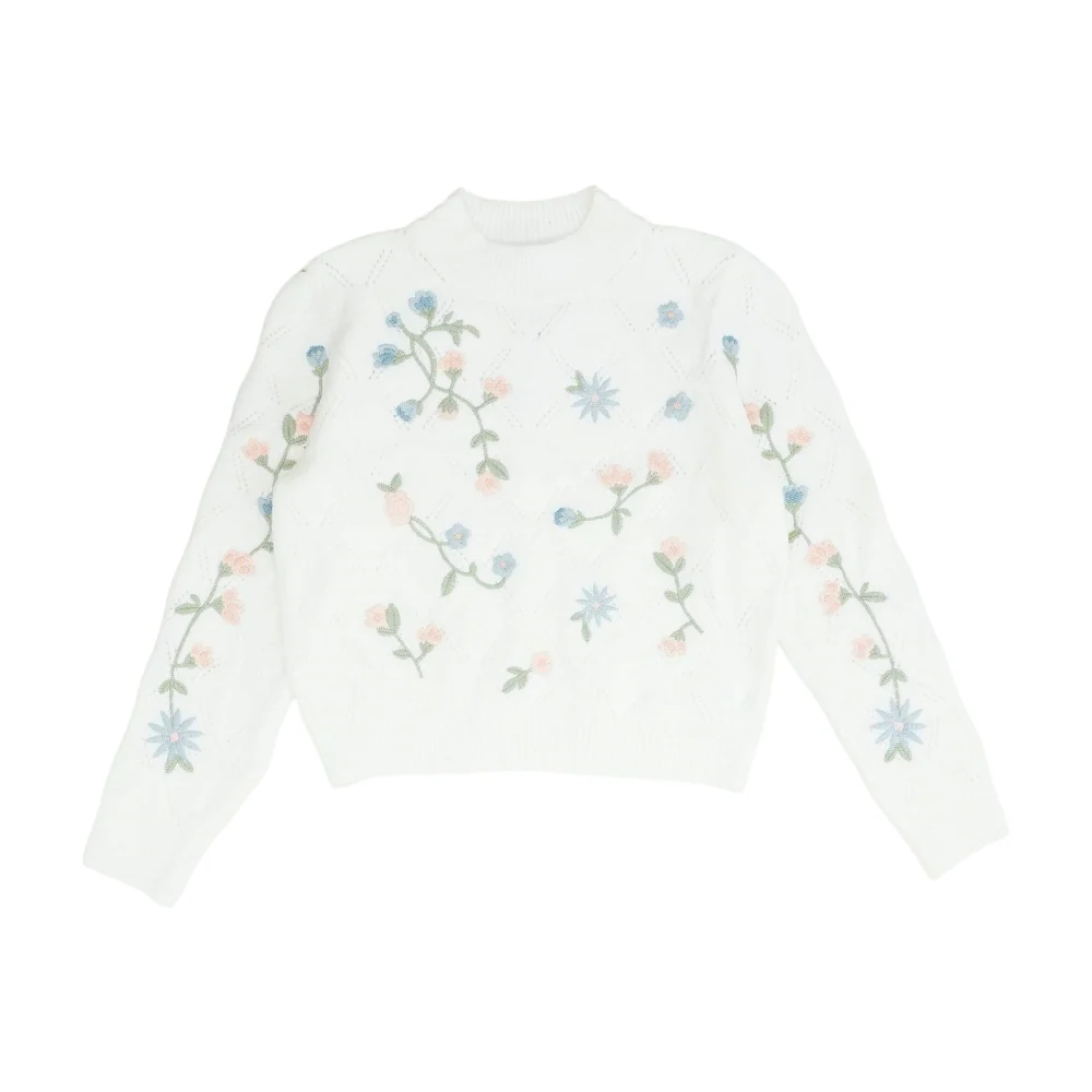 White Floral Pullover Sweater