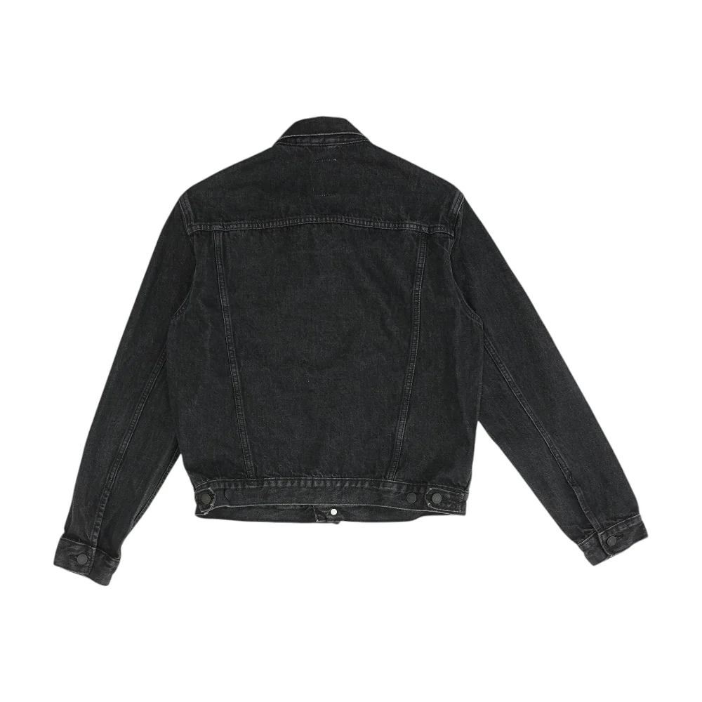 Black Solid Denim Jacket - Image 2