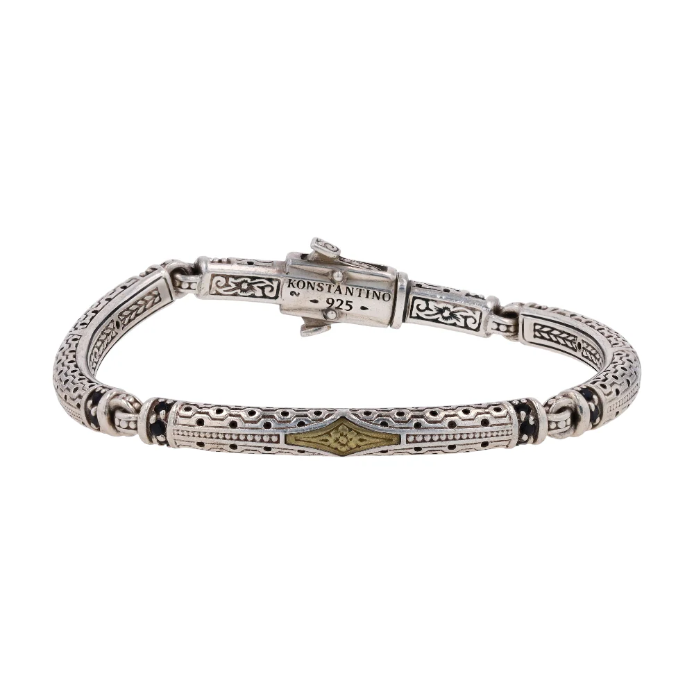 Sterling Silver Black Stones Chain Bracelet