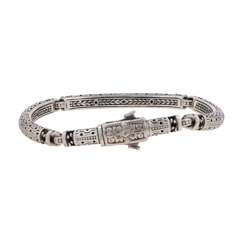 Sterling Silver Black Stones Chain Bracelet - Image 2