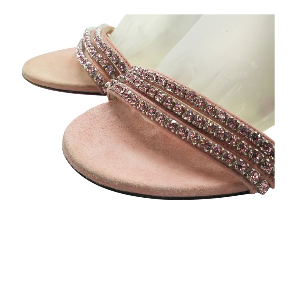 Pink Isle Crystal Embellished Suede Ankle Strap Sandals - Image 4