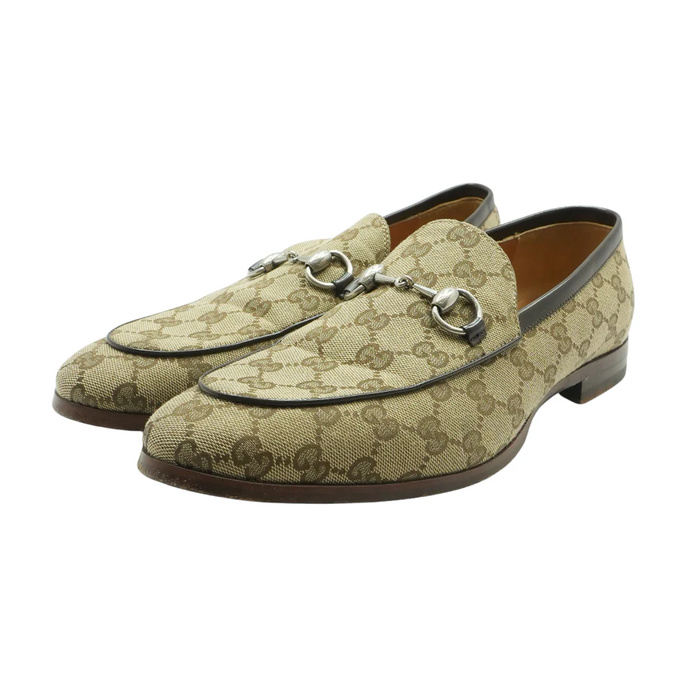 Beige and Ebony GG Canvas Horsebit Loafers