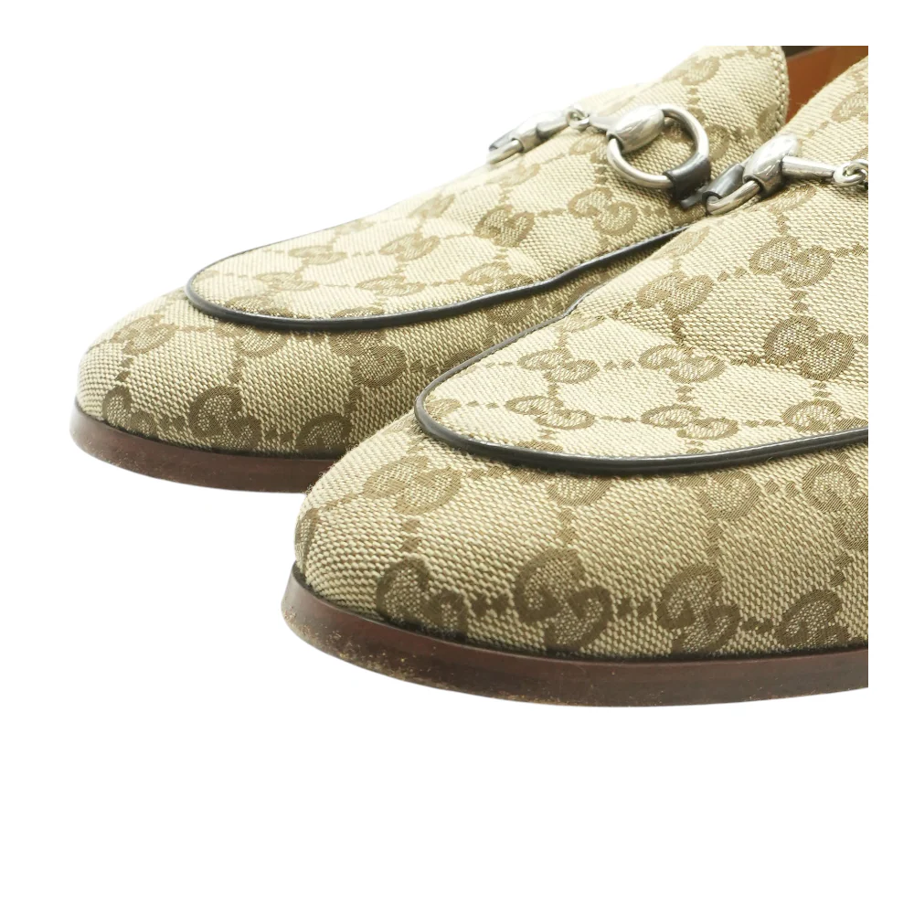 Beige and Ebony GG Canvas Horsebit Loafers - Image 4