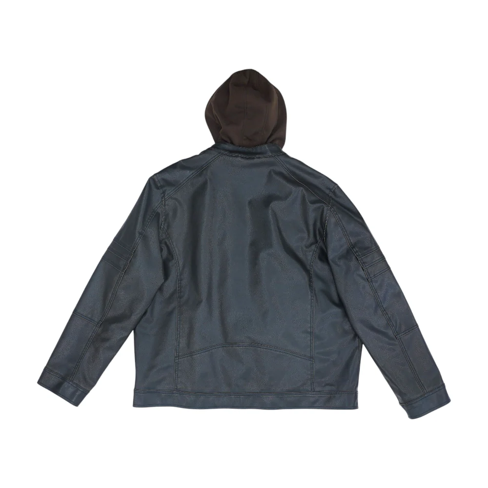 Black Solid Leather Jacket - Image 2