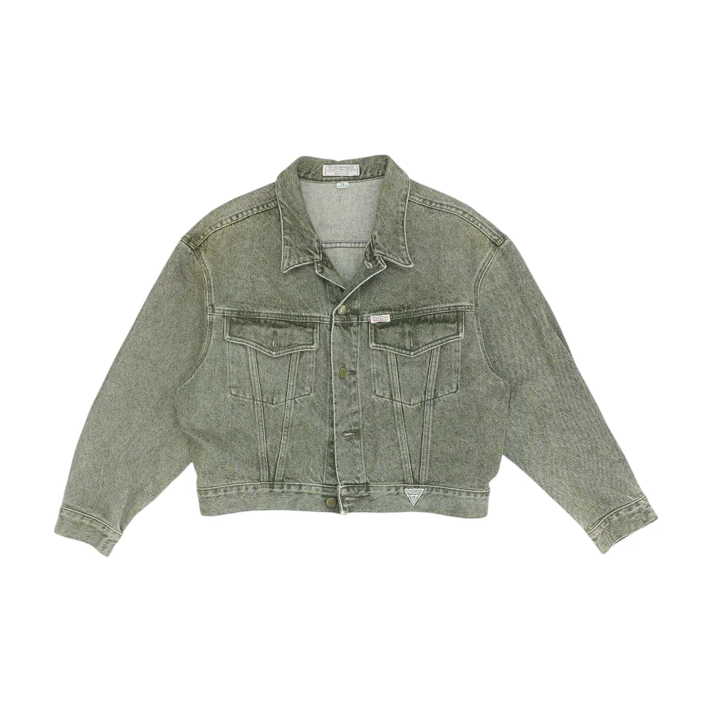 Green Solid Denim Jacket