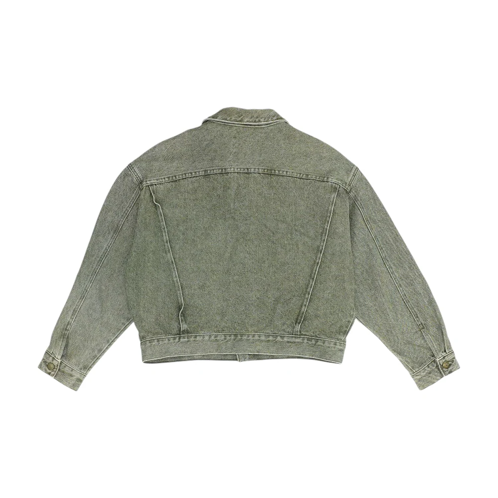 Green Solid Denim Jacket - Image 2